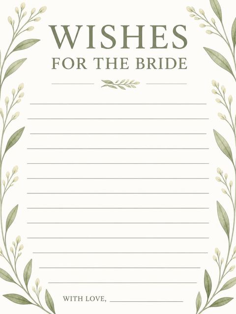 Wishes page in the Watercolor Botanical Cream Bridal Shower design