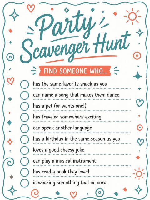 Scavenger hunt in the Teal and Coral Doodle 7th Birthday design