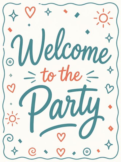 Welcome sign in the Teal and Coral Doodle 7th Birthday design