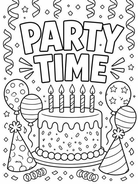 Coloring sheet in the Pastel Confetti Streamer Birthday Invitation design