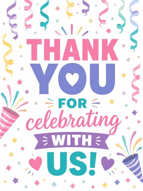 Thank-you flat in the Pastel Confetti Streamer Birthday Invitation design