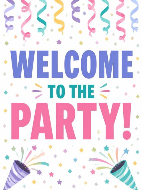 Welcome sign in the Pastel Confetti Streamer Birthday Invitation design