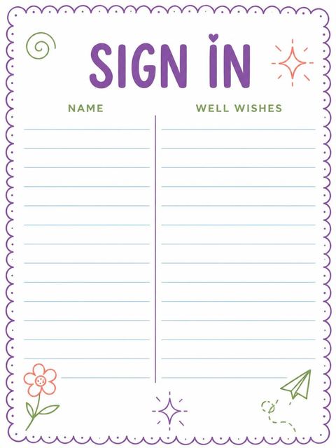 Guest sign-in sheet in the Pastel Spiral Doodle 14th Birthday Invitation design