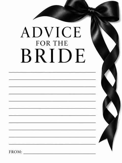 Advice card in the Black Silk Ribbon Bridal Shower design