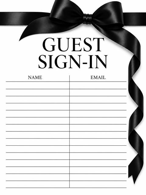 Guest sign-in sheet in the Black Silk Ribbon Bridal Shower design