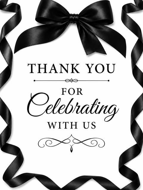 Thank-you flat in the Black Silk Ribbon Bridal Shower design