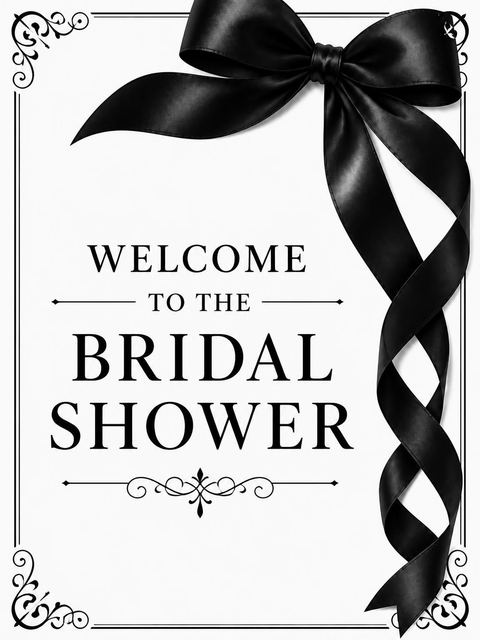 Welcome sign in the Black Silk Ribbon Bridal Shower design