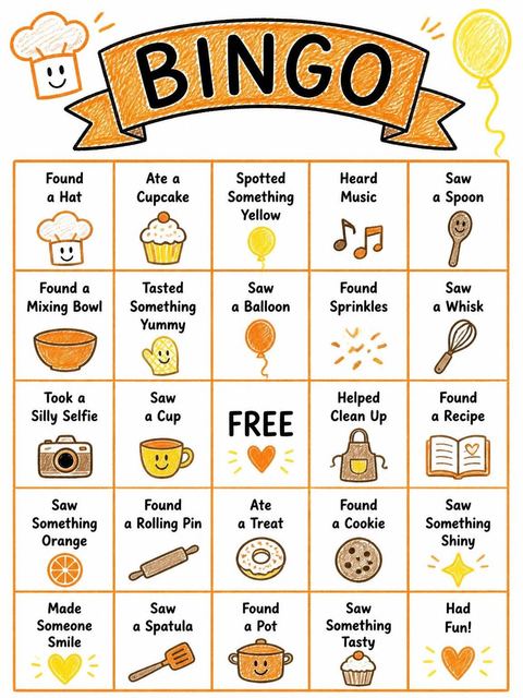 Bingo grid in the Crayon Baking Kids Birthday Invitation design