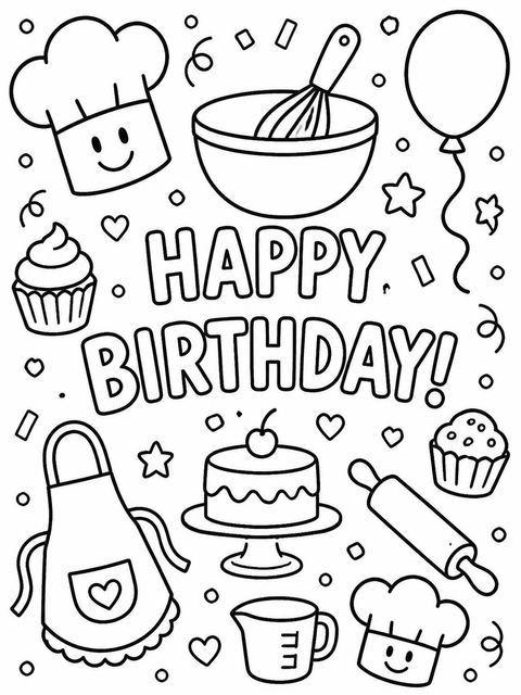 Coloring sheet in the Crayon Baking Kids Birthday Invitation design