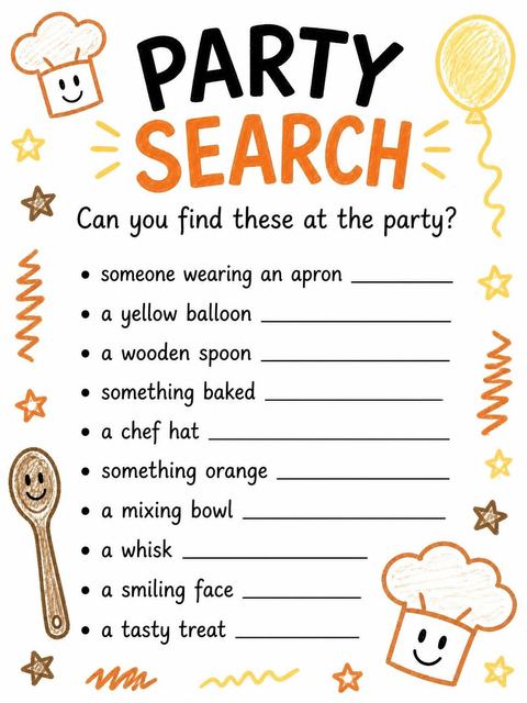 Scavenger hunt in the Crayon Baking Kids Birthday Invitation design