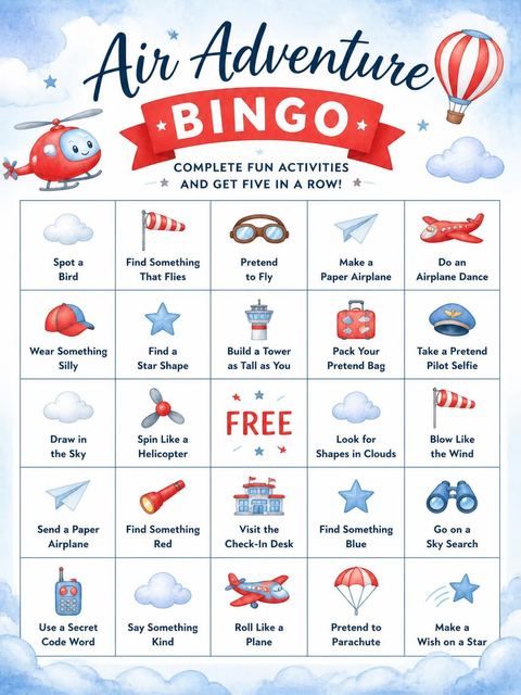 Bingo grid in the Red Helicopter Sky 6th Birthday Invitation design