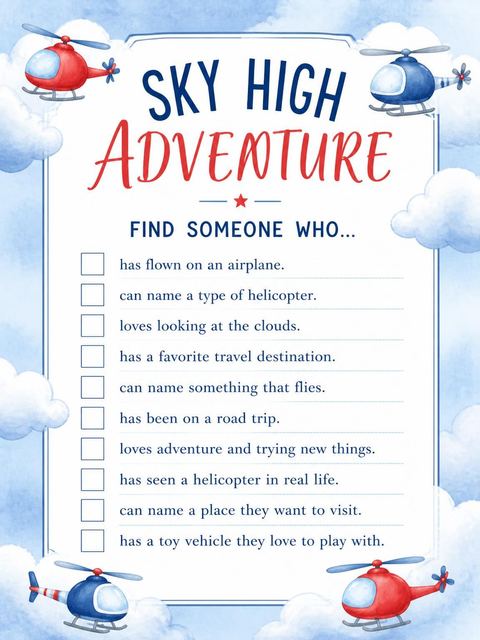 Scavenger hunt in the Red Helicopter Sky 6th Birthday Invitation design