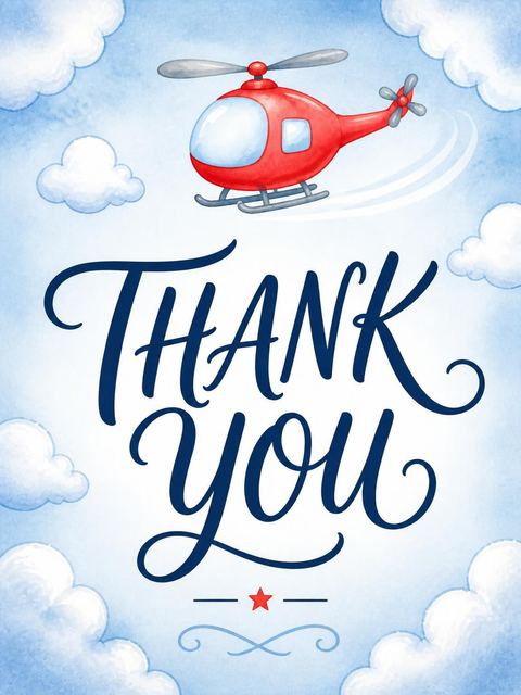 Thank-you flat in the Red Helicopter Sky 6th Birthday Invitation design