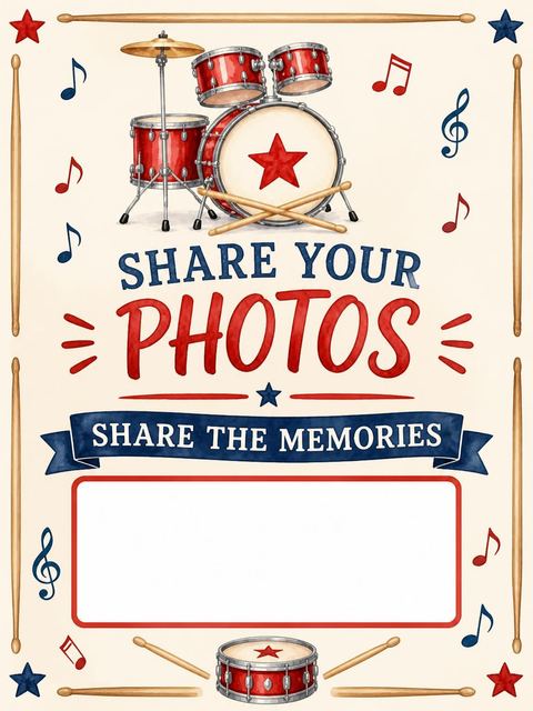 Hashtag card in the Red White Blue Drum 4th Birthday design