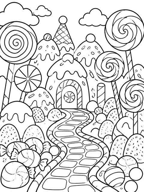Coloring sheet in the Candy Land 5th Birthday Invitation design