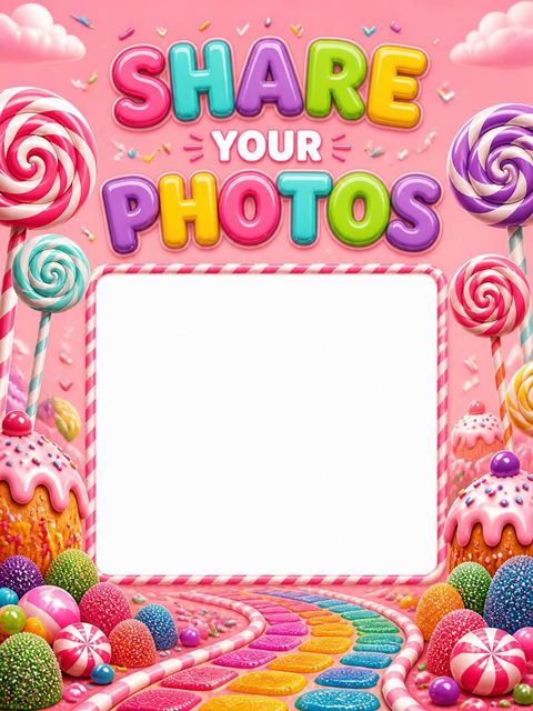 Hashtag card in the Candy Land 5th Birthday Invitation design