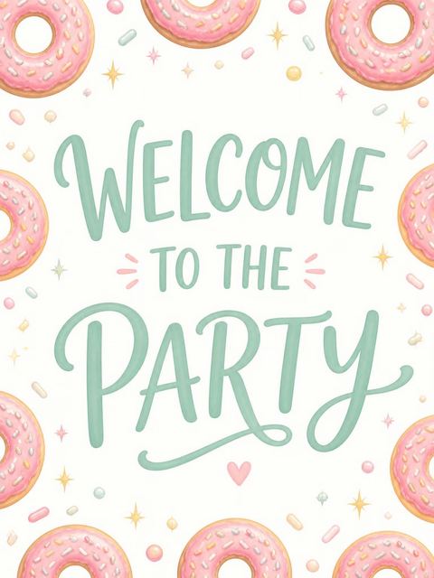 Welcome sign in the Pink Donut Pastel 2nd Birthday design