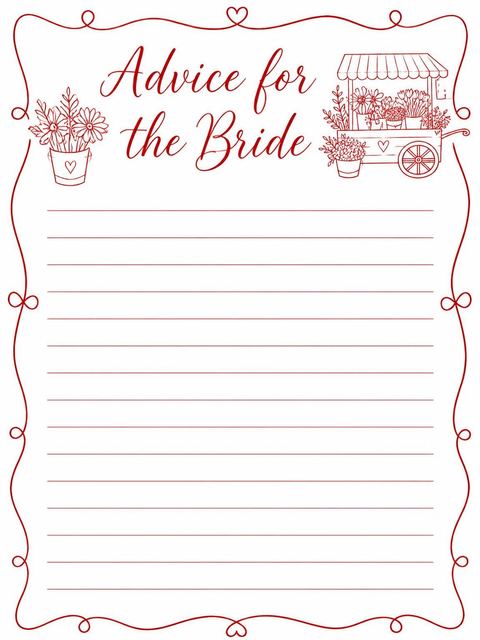 Advice card in the Red Line Art Flower Market Bridal Shower design