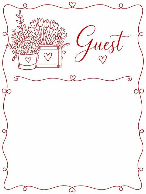 Place card in the Red Line Art Flower Market Bridal Shower design