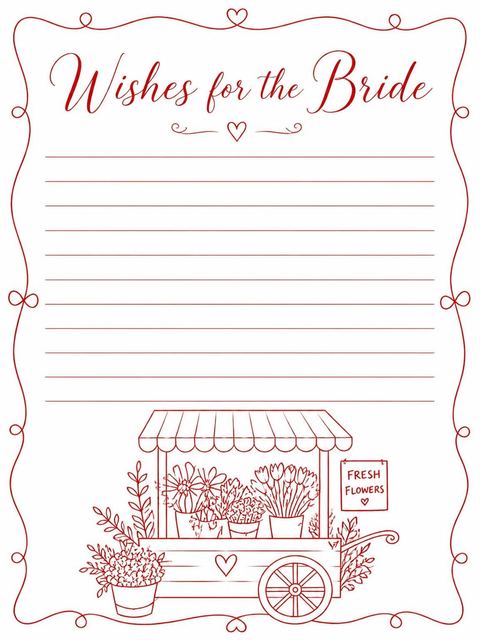 Wishes page in the Red Line Art Flower Market Bridal Shower design