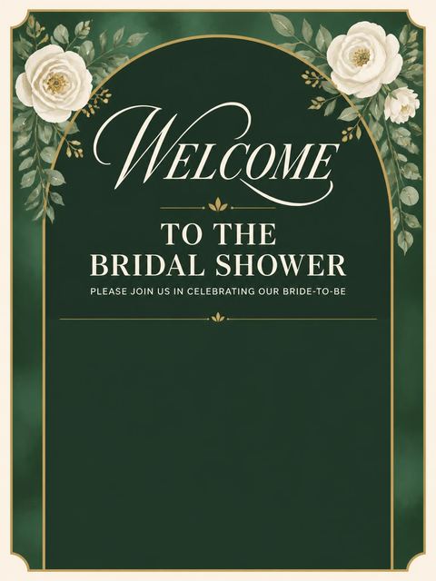 Welcome sign in the Emerald Peony Bridal Shower design