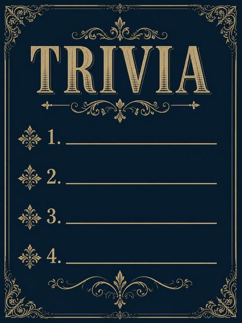 Couples trivia card in the Navy Gold Filigree Birthday Invitation design