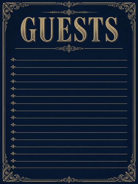 Guest sign-in sheet in the Navy Gold Filigree Birthday Invitation design