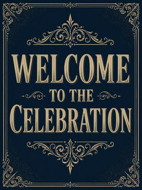 Welcome sign in the Navy Gold Filigree Birthday Invitation design