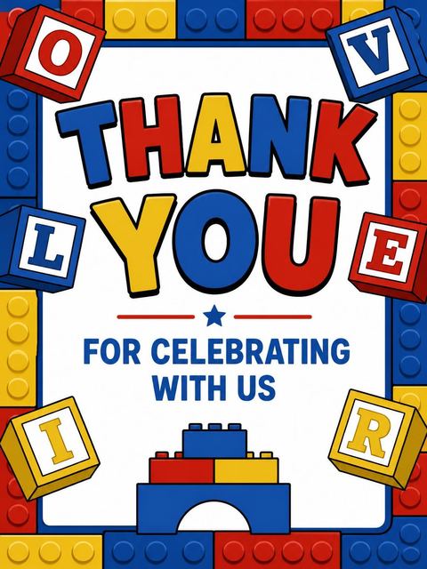 Thank-you flat in the Primary Color Alphabet Block 1st Birthday design