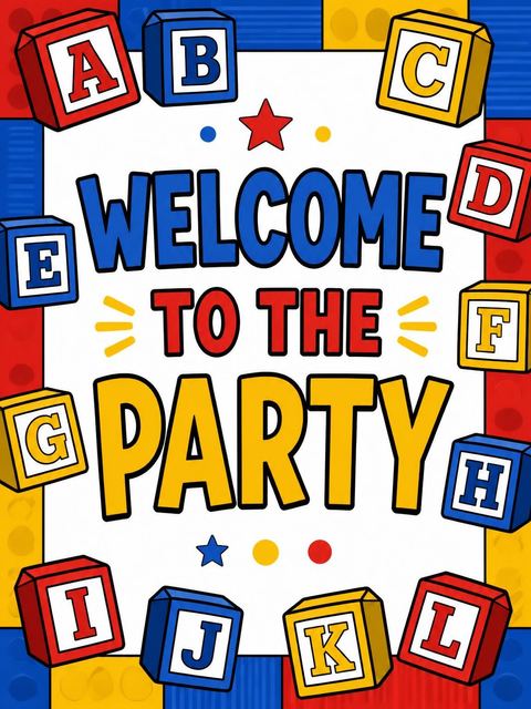 Welcome sign in the Primary Color Alphabet Block 1st Birthday design
