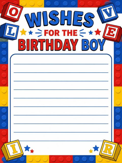 Wishes page in the Primary Color Alphabet Block 1st Birthday design