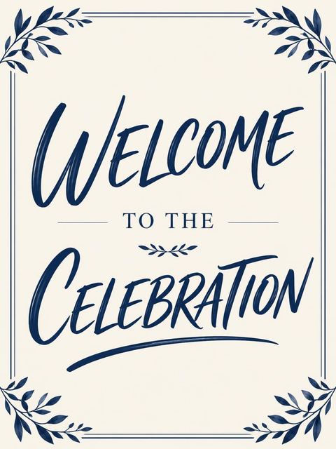 Welcome sign in the Navy Brush Script 75th Birthday design