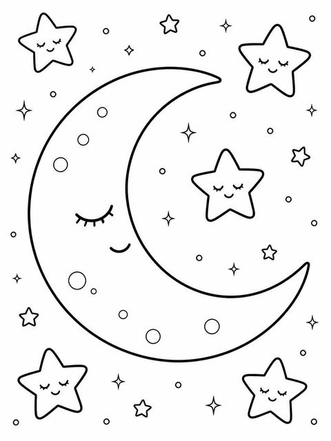 Coloring sheet in the Watercolor Moon and Star First Birthday design