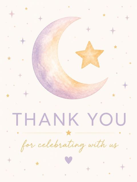 Thank-you flat in the Watercolor Moon and Star First Birthday design