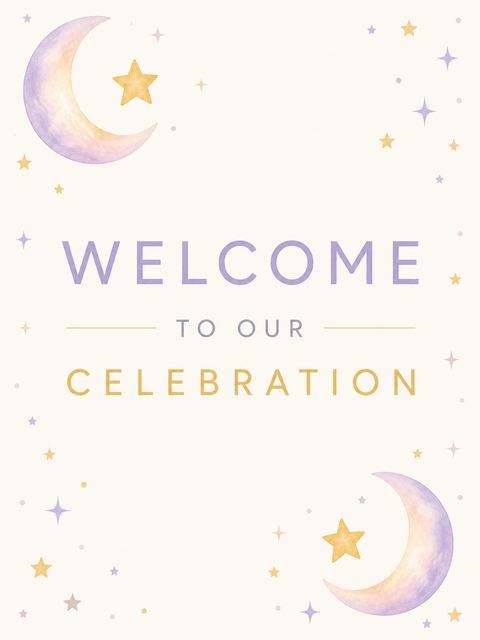 Welcome sign in the Watercolor Moon and Star First Birthday design