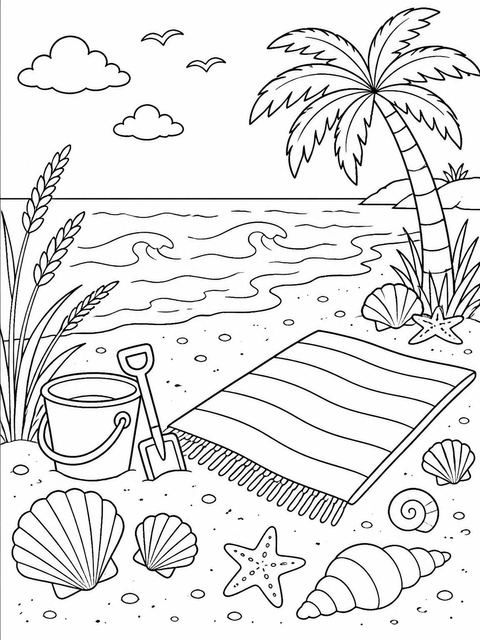 Coloring sheet in the Watercolor Coastal Shore Beach Party design