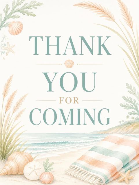 Thank-you flat in the Watercolor Coastal Shore Beach Party design