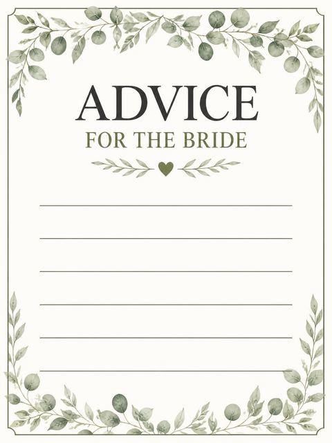 Advice card in the Watercolor Eucalyptus Leaf Bridal Shower design