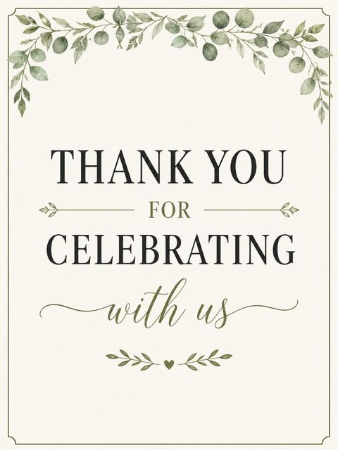 Thank-you flat in the Watercolor Eucalyptus Leaf Bridal Shower design