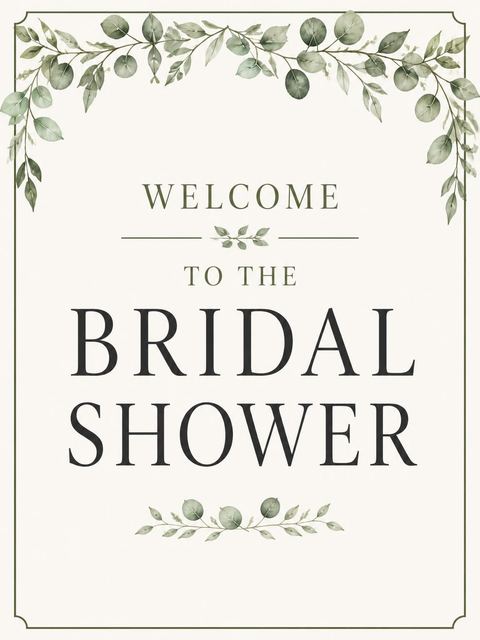 Welcome sign in the Watercolor Eucalyptus Leaf Bridal Shower design