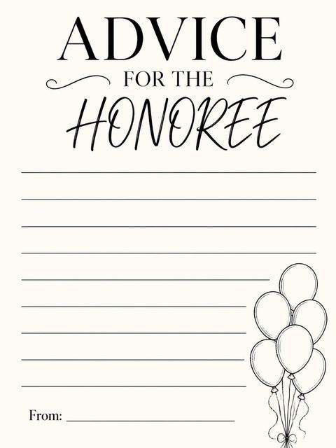 Advice card in the Black Ink Balloon 65th Birthday Invitation design