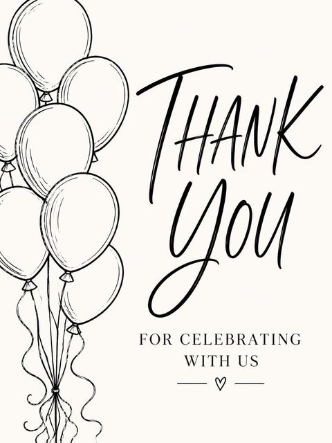 Thank-you flat in the Black Ink Balloon 65th Birthday Invitation design