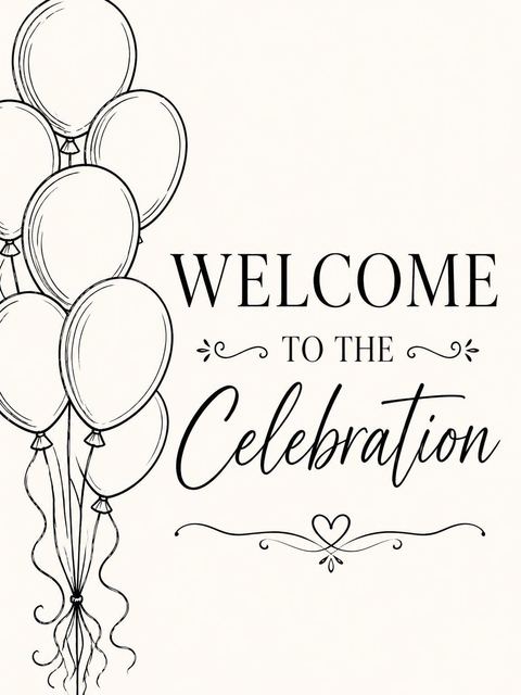 Welcome sign in the Black Ink Balloon 65th Birthday Invitation design