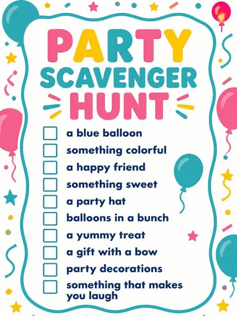 Scavenger hunt in the Turquoise Pink Yellow Balloon 5th Birthday design