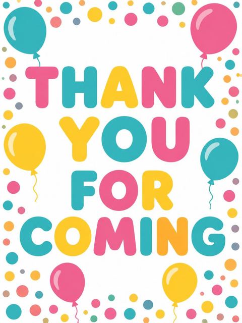 Thank-you flat in the Turquoise Pink Yellow Balloon 5th Birthday design