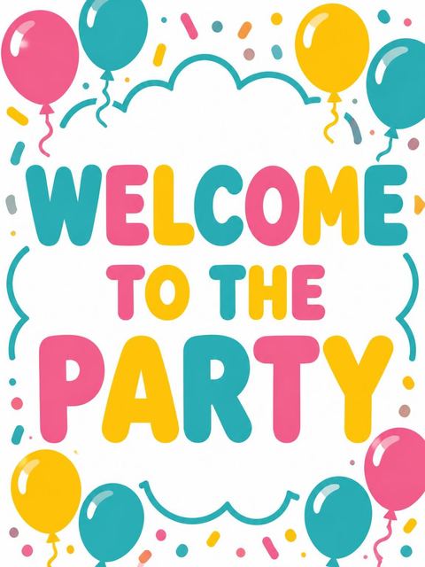 Welcome sign in the Turquoise Pink Yellow Balloon 5th Birthday design