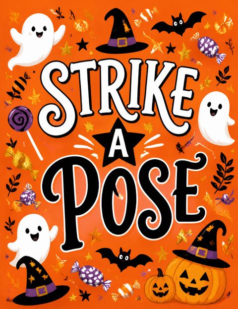 Photo-booth sign in the Orange Pumpkin Ghost Halloween Party design