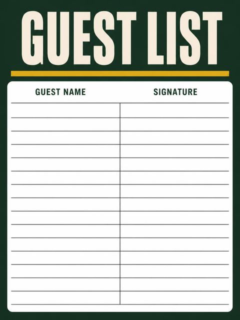 Guest sign-in sheet in the Dark Green Bold Typography 21st Birthday design