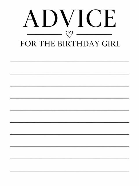 Advice card in the Black and White Script Sweet Sixteen design