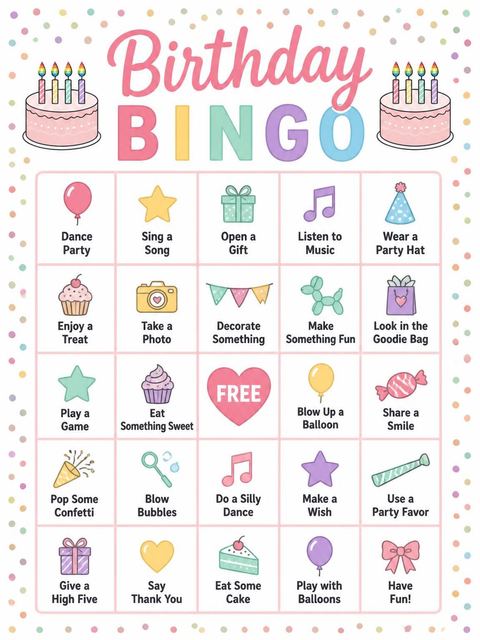 Bingo grid in the Pink Frosted Cake 4th Birthday Invitation design